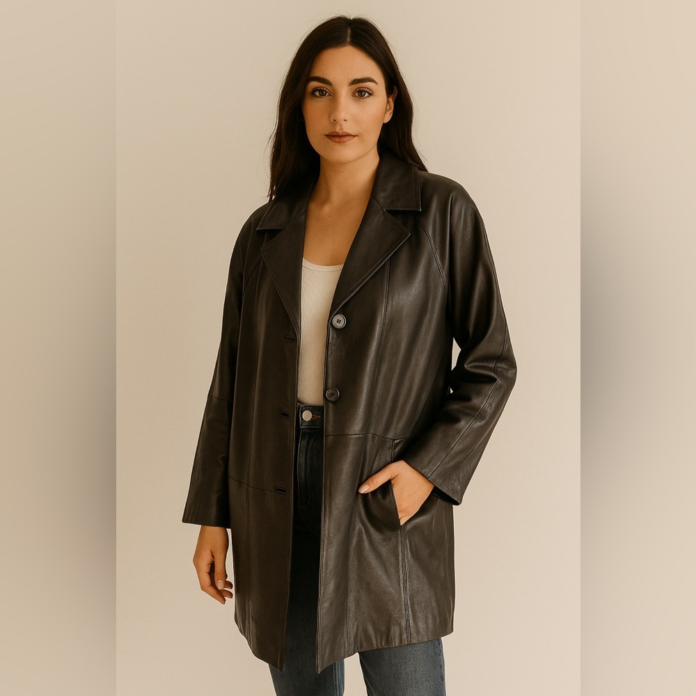 TIBOA vintage black leather jacket mid-length buttery soft unisex